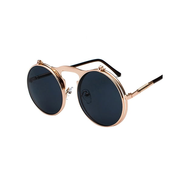 Women Metal Retro Circle Round Brow-Bar Mirrored UV Protection Fashion Sunglasse